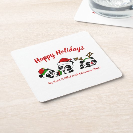 Personalisierte Weihnachten Pandas Rechteckiger Pappuntersetzer (angewinkelt)