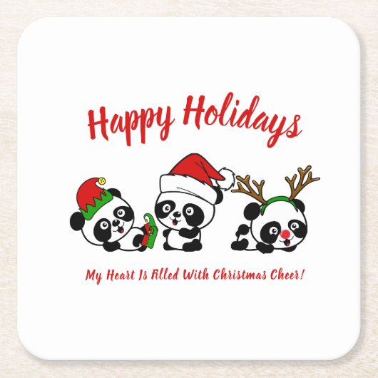 Personalisierte Weihnachten Pandas Rechteckiger Pappuntersetzer (Vorderseite)