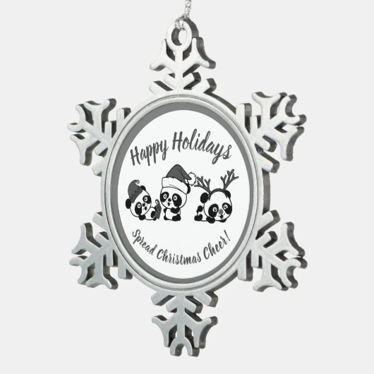 Personalisierte Weihnachten Pandas Schneeflocken Zinn-Ornament (Rechts)
