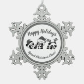 Personalisierte Weihnachten Pandas Schneeflocken Zinn-Ornament (Vorderseite)