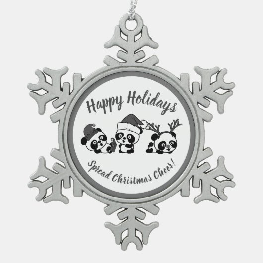 Personalisierte Weihnachten Pandas Schneeflocken Zinn-Ornament (Vorderseite)