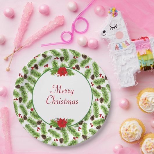 Personalisierte Weihnachten Pinecones & Red Berrie Pappteller (Party)