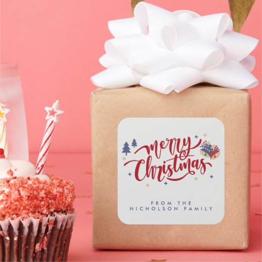 Personalisierte Weihnachten Quadratischer Aufkleber (Party)