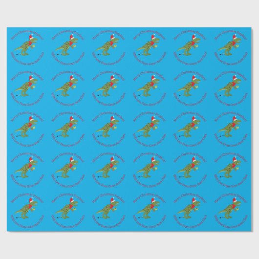 Personalisierte Weihnachten T-Rex Dinosaur Blue Geschenkpapier (Flach)