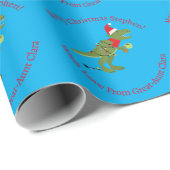 Personalisierte Weihnachten T-Rex Dinosaur Blue Geschenkpapier (Rolleneckpunkt)