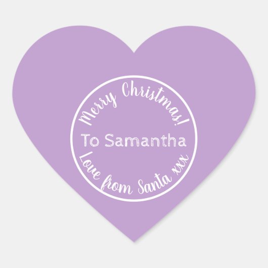 Personalisierte Weihnachten von Santa Lila Lilac Herz-Aufkleber (Vorderseite)