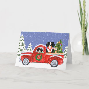 Personalisierte Weihnachts-Berner Hunde Red Truck Feiertagskarte