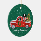 Personalisierte Weihnachts-Berner Hunde Red Truck Keramikornament (Rechts)