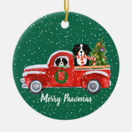 Personalisierte Weihnachts-Berner Hunde Red Truck Keramikornament