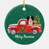 Personalisierte Weihnachts-Berner Hunde Red Truck Keramikornament (Hinten)