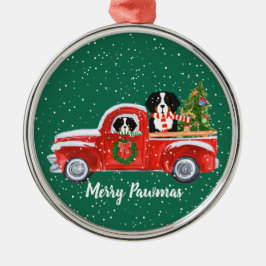 Personalisierte Weihnachts-Berner Hunde Red Truck Silbernes Ornament