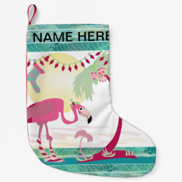 Personalisierte Weihnachts Flamingo Holiday Szene Kleiner Weihnachtsstrumpf