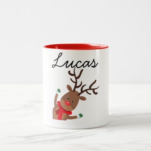 Personalisierte Weihnachts-Hirsch-Weihnachtsfeier  Zweifarbige Tasse (Mittel)