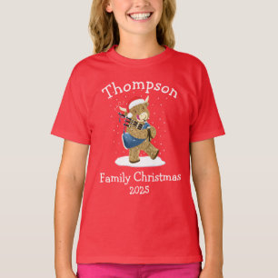 Personalisierte Weihnachts-Hochlandkuh-Dudelsack-F T-Shirt