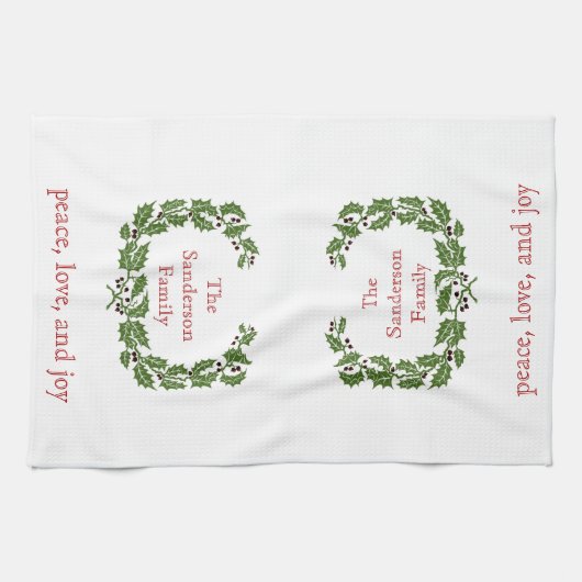 Personalisierte Weihnachts-Liebe Joy Wreath Geschirrtuch (Horizontal)