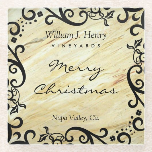 Personalisierte Weihnachts-Marmor-Schrift-Wein Glasuntersetzer (Vorderseite)