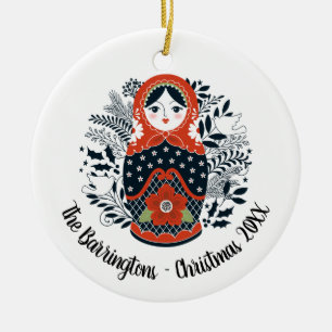 Personalisierte Weihnachts-Matroschka-Puppe Keramik Ornament