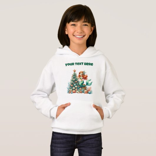 Personalisierte Weihnachts-Mermaid Kids Hoodie (Vorne ganz)