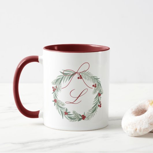 Personalisierte Weihnachts-Monogramm-Tasse Tasse (Mit Donut)