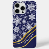 Personalisierte Weihnachts-Navy Blue-Gold-Schneefl Case-Mate iPhone Hülle (Rückseite)