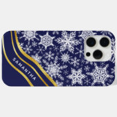 Personalisierte Weihnachts-Navy Blue-Gold-Schneefl Case-Mate iPhone Hülle (Rückseite (Horizontal))