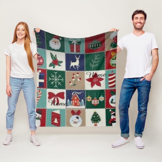 Personalisierte Weihnachts-Patchwork-Flanelldecke Fleecedecke (Beispiel)