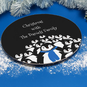 Personalisierte Weihnachts-Pinguin-Party Runder Pappuntersetzer