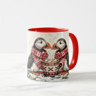 Personalisierte Weihnachts-Puffins-Aquarell-Zweitö Tasse
