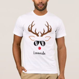 Personalisierte Weihnachts-Rentier-Sonnenbrille ro T-Shirt