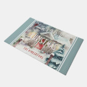 Personalisierte Weihnachts-Schneezeit-Hütte Fußmatte (Schrägansicht)