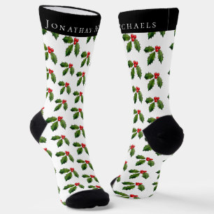 Personalisierte Weihnachts-Stechpalmen-Beeren-Feie Socken