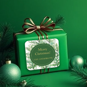 Personalisierte Weihnachts-Wasserfarben-Kunstbaum Quadratischer Aufkleber