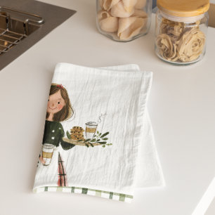 Personalisierte Weihnachtsbäckerin mit Katze Geschirrtuch
