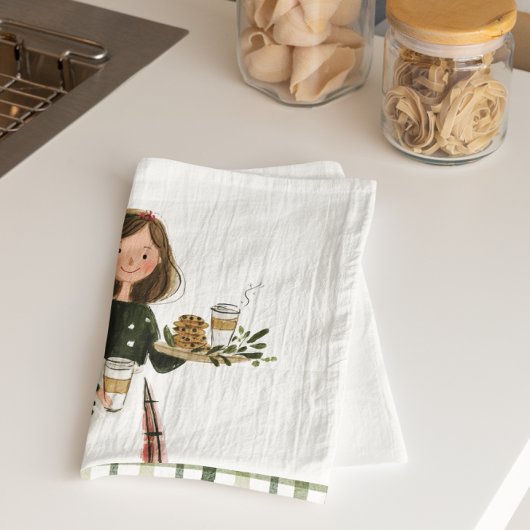 Personalisierte Weihnachtsbäckerin mit Katze  Geschirrtuch