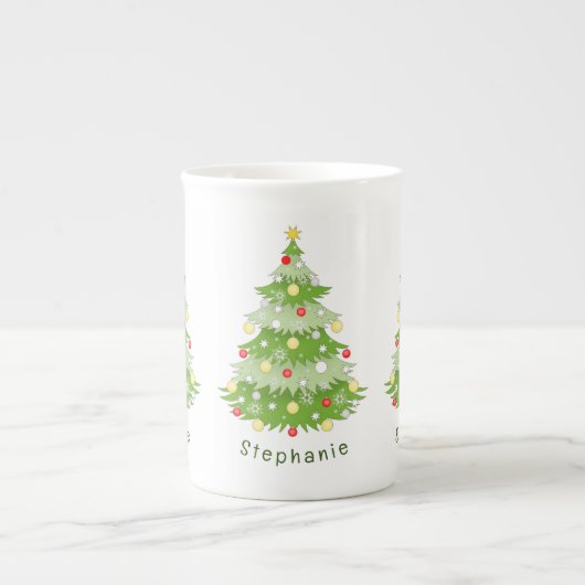 Personalisierte Weihnachtsbaum-Knochen-China Tasse (Vorderseite)