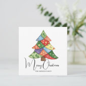 Personalisierte Weihnachtsbaum-Patchwork-Drucke Karte (Stehend Vorderseite)