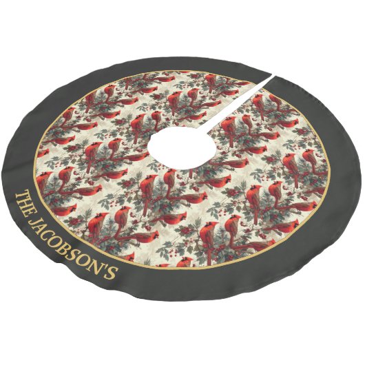 Personalisierte Weihnachtsbaum Rote Kardinäle Polyester Weihnachtsbaumdecke (Schrägansicht)