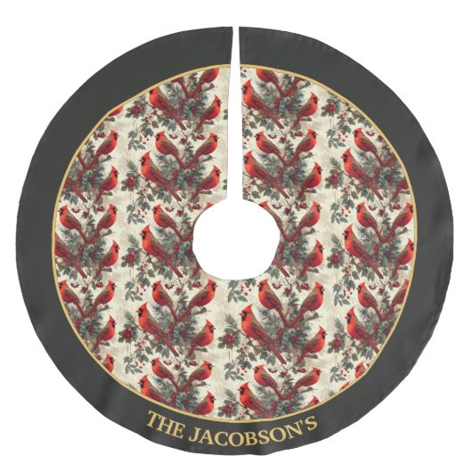 Personalisierte Weihnachtsbaum Rote Kardinäle Polyester Weihnachtsbaumdecke (Vorderseite)