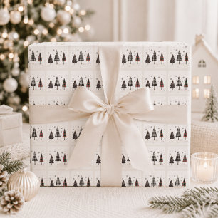 Personalisierte Weihnachtsbäume im Karomuster für  Geschenkpapier