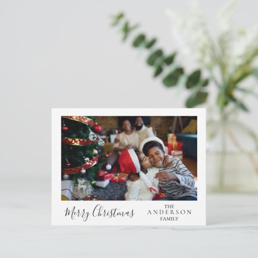 Personalisierte Weihnachtsbaumfamilie Postkarte (Stehend Vorderseite)