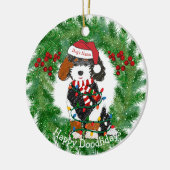 Personalisierte Weihnachtsbeleuchtung Bernedoodle Keramik Ornament (Links)
