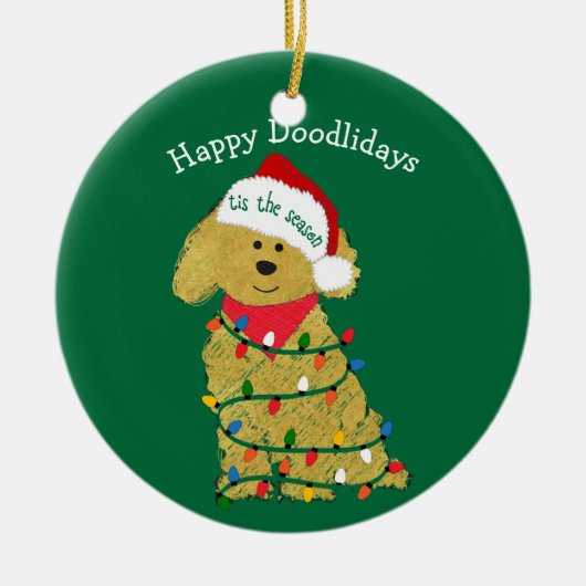Personalisierte Weihnachtsbeleuchtung Goldendoodle Keramik Ornament (Vorne)