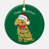 Personalisierte Weihnachtsbeleuchtung Goldendoodle Keramik Ornament (Hinten)