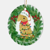 Personalisierte Weihnachtsbeleuchtung Goldendoodle Keramikornament (Links)