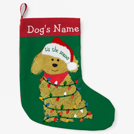 Personalisierte Weihnachtsbeleuchtung Goldendoodle Kleiner Weihnachtsstrumpf (Vorderseite)