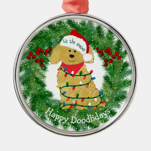 Personalisierte Weihnachtsbeleuchtung Goldendoodle Ornament Aus Metall (Vorne)