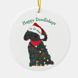 Personalisierte Weihnachtsbeleuchtung Labradoodle Keramik Ornament