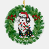 Personalisierte Weihnachtsbeleuchtung Sheepadoodle Keramik Ornament (Hinten)