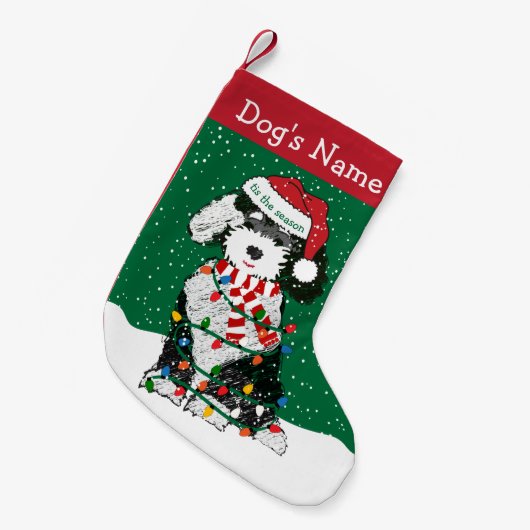 Personalisierte Weihnachtsbeleuchtung Sheepadoodle Kleiner Weihnachtsstrumpf (Vorderansicht (hängend))