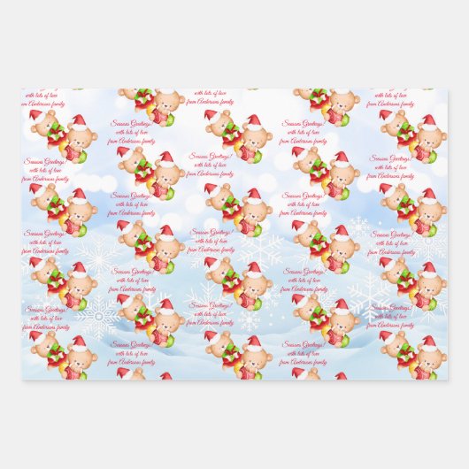 Personalisierte Weihnachtsbotschaft Teddybär Geschenkpapier Set (Vorderseite 3)